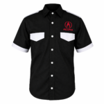 blue and white Acura motorsports crew shirt front view