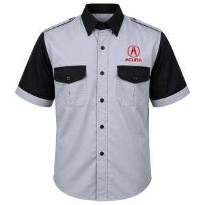 light gray and black Acura crew shirt back view with embroidered logo