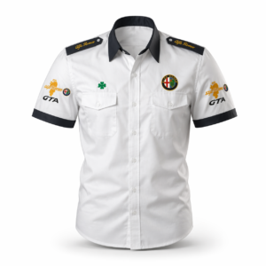 Alfa Romeo white button up shirt embroidered logo racing style