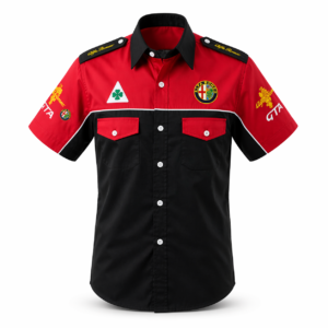 Alfa Romeo red black crew shirt front embroidered racing shirt
