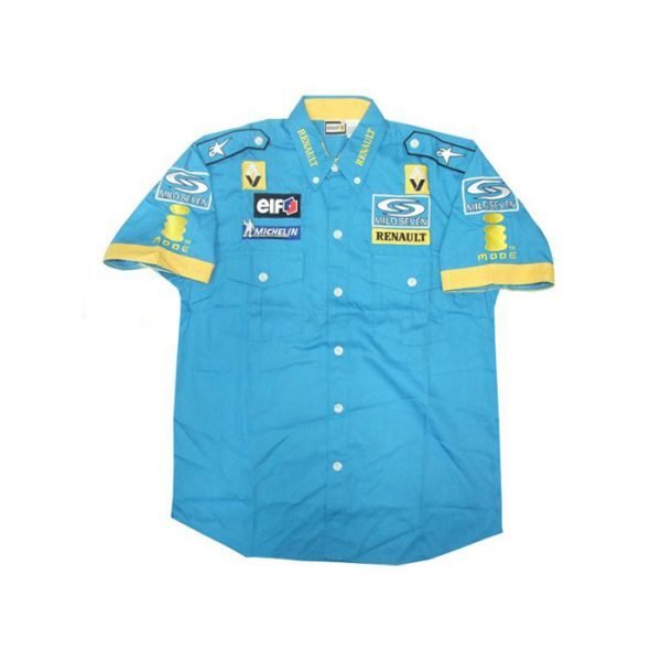 Renauls Crew Shirt Light Blue with Yellow trim front
