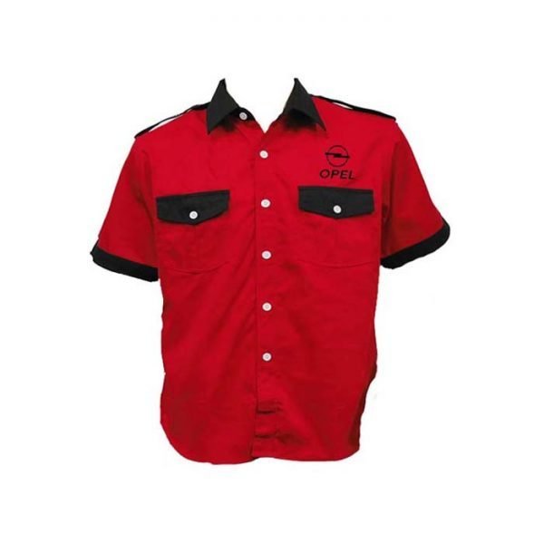 opel red and black crew shirt front