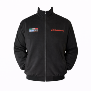 Blue Cagiva racing jacket back view alternate style with sleeve logos