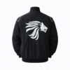 black Aprilia racing jacket back view with lion embroidered logo