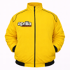 yellow Aprilia racing jacket with classic embroidered logo front view