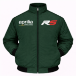 green Aprilia RS racing jacket with embroidered logo front view