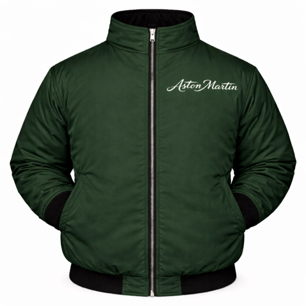 green Aston Martin jacket with script logo embroidered design