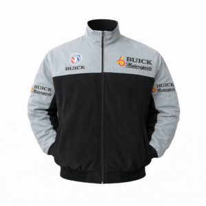 Buick grey black racing jacket front contrast panels