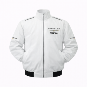 Chrysler white jacket front embroidered logo minimal style