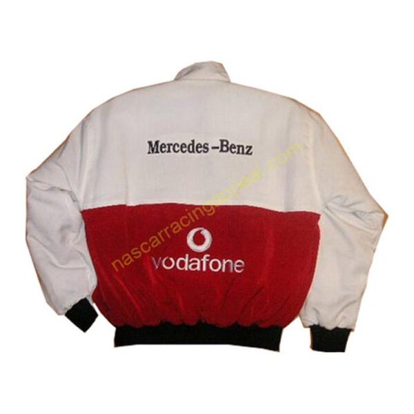 Mercedes Benz Vodafone Racing Jacket White and Red back, NASCAR Jacket, - Image 2