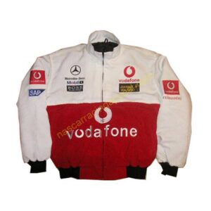 Mercedes Benz Vodafone Racing Jacket White and Red back, NASCAR Jacket,