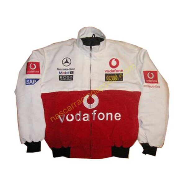 Mercedes Benz Vodafone Racing Jacket White and Red back, NASCAR Jacket,