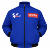 blue Aprilia racing team jacket with embroidered logo front view
