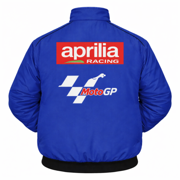 blue Aprilia MotoGP team racing jacket with embroidered logos