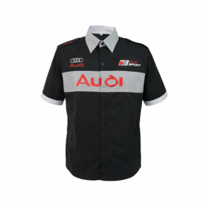 Audi black crew shirt front Audi text embroidered logo