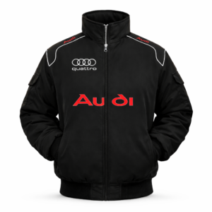 Black Audi racing jacket front red logo embroidered