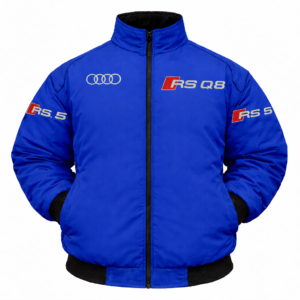 : Blue Audi RSQ8 racing jacket front embroidered