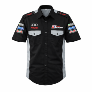 Audi black crew shirt front embroidered logo racing style