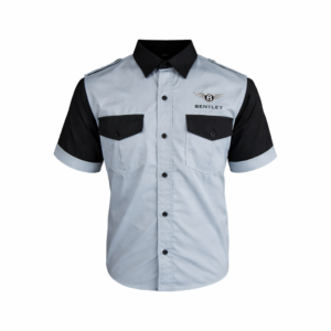 Bentley grey and black crew shirt front view embroidered logo motorsport design