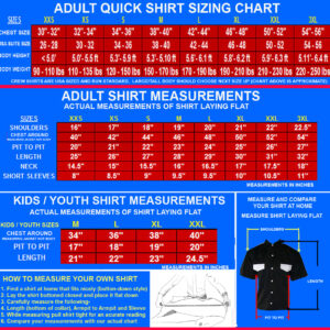 Crew shirt chart to 3XL