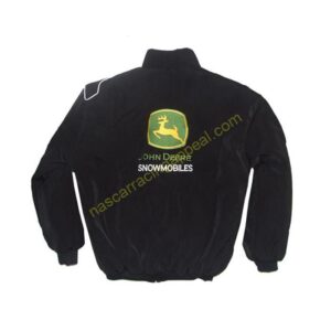 John Deere Snowmobiles Black Racing Jacket, NASCAR Jacket,