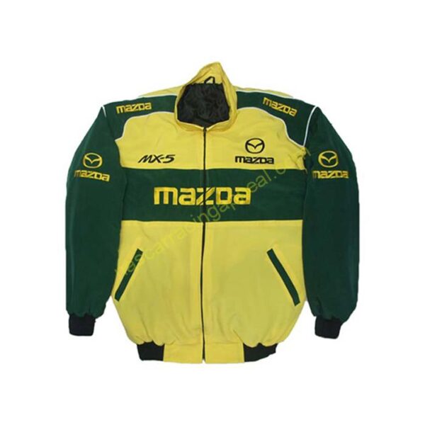 Mazda MX-5 Miata Racing Jacket Dark Green and Yellow, NASCAR Jacket,