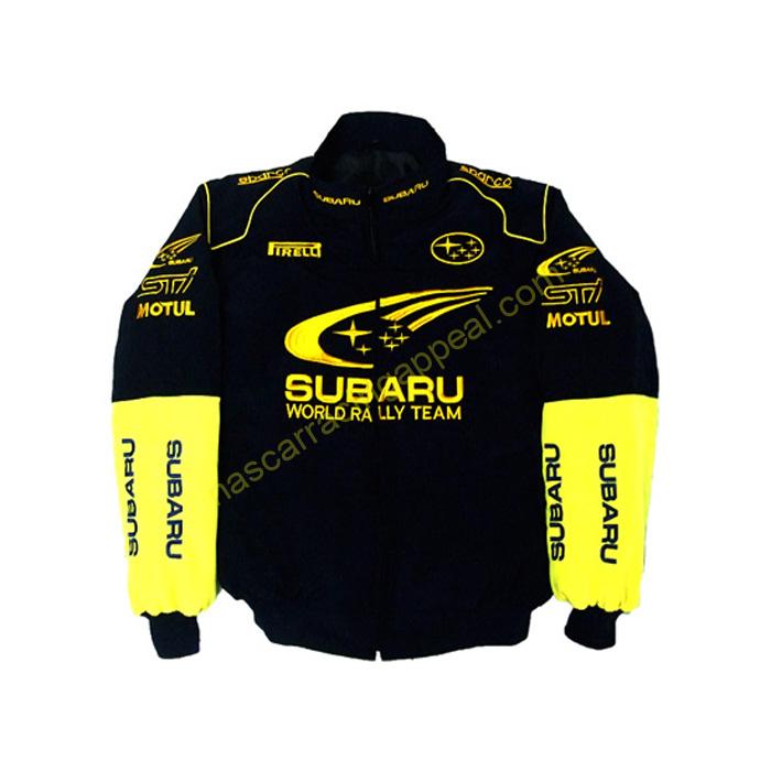 Order your race car jackets from NascarRacingAppeal in the United States 3 Sabaru Black Yellow Jacket Front 1