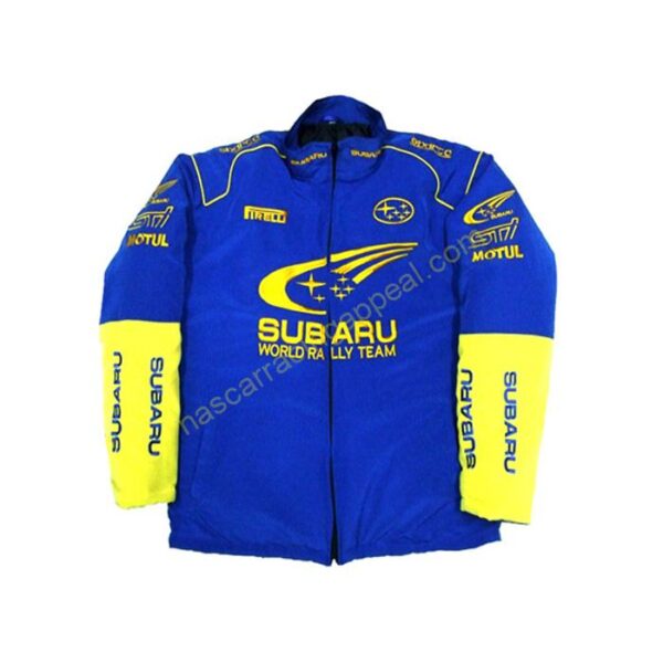 Sabaru Blue & Yellow Racing Jacket, NASCAR Jacket,