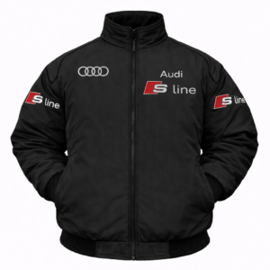 Black Audi S Line racing jacket front embroidered logo