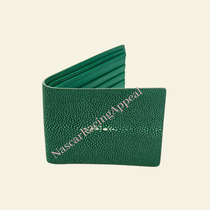 Green Polished Stingray Skin Leather Wallet