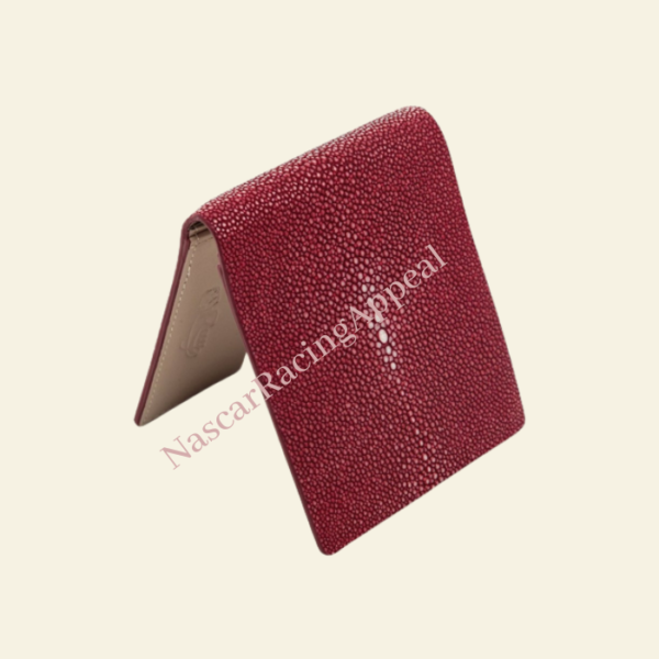 Red Leather with White Pearl Wallet Manufactured From NascarRacingAppeal