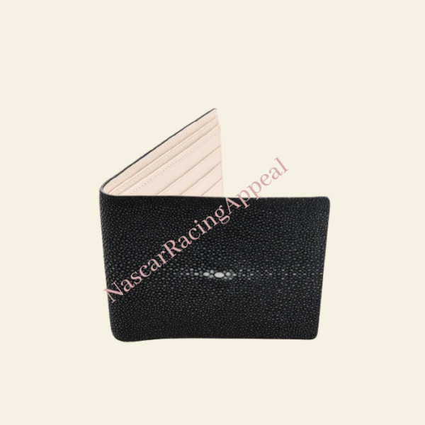 Black Leather with White Pearl Wallet Manufactured From NascarRacingAppeal