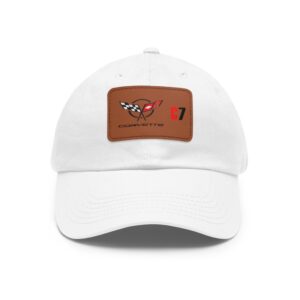 Copy of Corvette C7, White, Personalized Hats, Custom Hats, Custom Company Hats, Business, Teams, Event Hats Dad Hat with Leather Patch