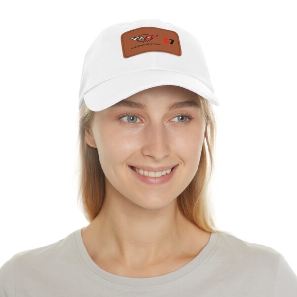 Copy of Corvette C7, White, Personalized Hats, Custom Hats, Custom Company Hats, Business, Teams, Event Hats Dad Hat with Leather Patch - Image 4