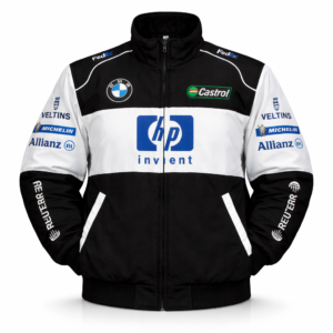 BMW HP racing jacket black white front embroidered