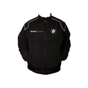 BMW black racing jacket front zip embroidered
