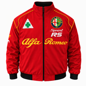 Red Alfa Romeo jacket with Quadrifoglio logo