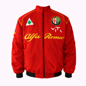 Red Alfa Romeo jacket with script logo