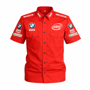BMW motorsport red crew shirt front embroidered racing logos