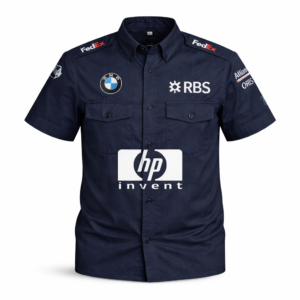 BMW HP motorsport navy crew shirt front embroidered logos