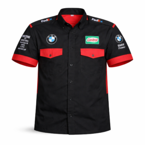 BMW motorsport black red crew shirt front embroidered racing style