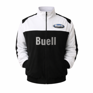 Buell black and white racing jacket front logo design