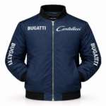 Bugatti navy jacket sleeve text front zip motorsport