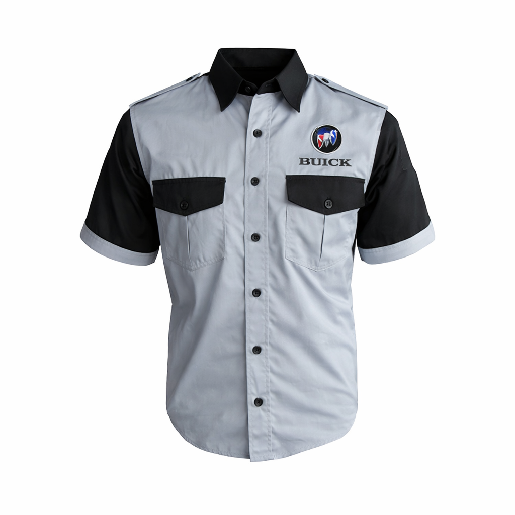 Gray and black Buick embroidered shirt front view