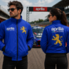 Aprilia Racing Blue Jacket with Race Car Background