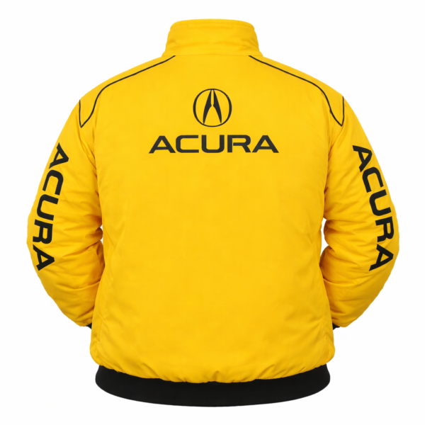 Acura yellow jacket embroidered text logo back
