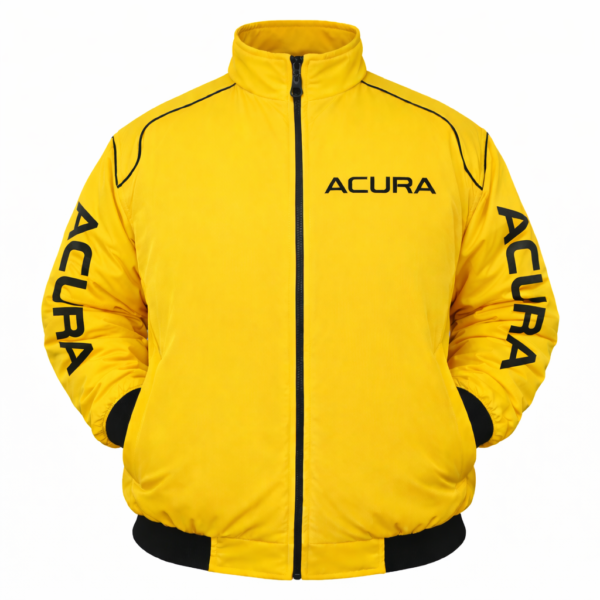 Acura yellow jacket embroidered text logo front