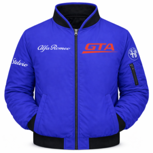 Alfa Romeo GTA racing jacket front view in blue
