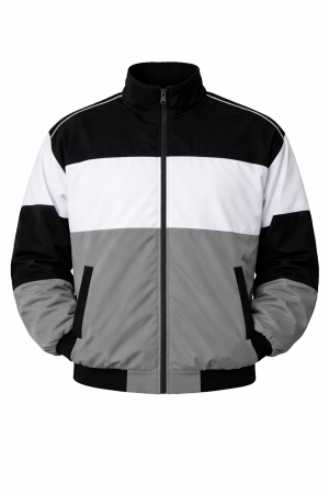 plain-black-white-and-gray-color-block-bomber-jacket