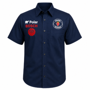 Saab Scania Motorsport Button Up Shirt Navy Blue Embroidered Racing Style
